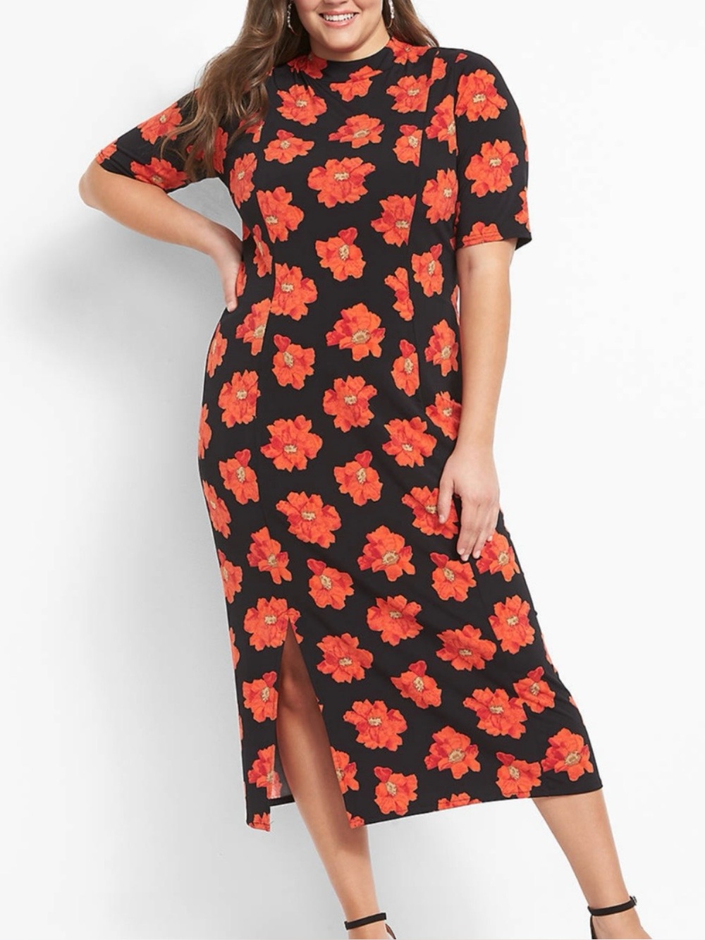 Lane Bryant Black Dress with Red Floral Print